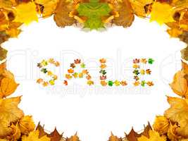 Autumn maple-leafs background with word SALE composed of autumna