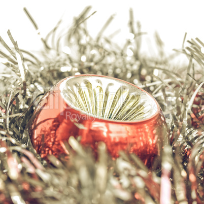 Vintage looking Christmas bauble and tinsel