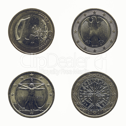 Vintage Euro coins isolated