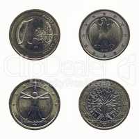 Vintage Euro coins isolated