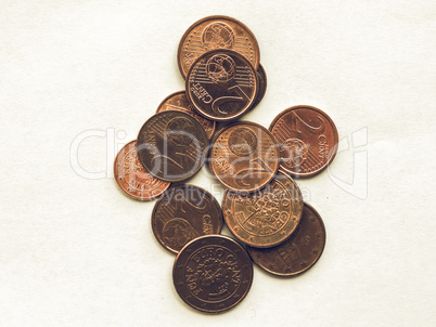 Vintage Euro coins 1 and 2 cents