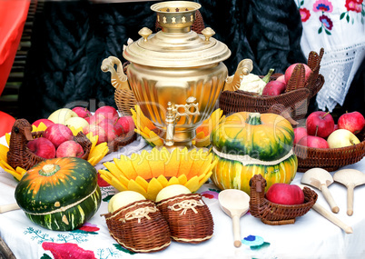 On the table for tea is a beautiful samovar .