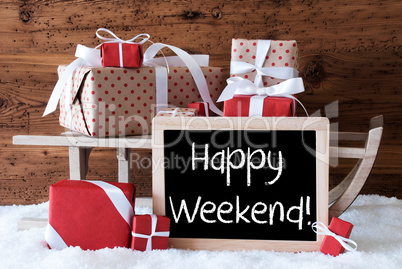 Sleigh With Gifts On Snow, Text Happy Weekend