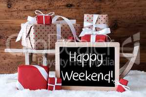 Sleigh With Gifts On Snow, Text Happy Weekend