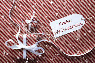 Gifts With Label, Snowflakes, Frohe Weihnachten Means Merry Christmas