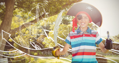 Composite image of portrait of boy pretending to be a pirate