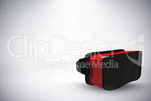 Composite image of red virtual reality simulator against white background