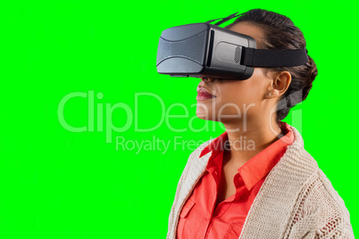 Composite image of close up of teacher holding virtual glasses