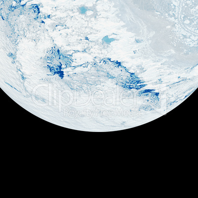 Snowy earth on white background