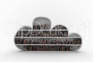 Books arranged on gray cloud shaped bookshelves