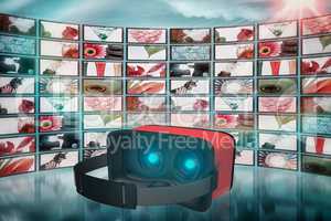 Composite image of digital image of red virtual reality simulator