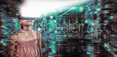 Composite image of girl using a virtual reality device
