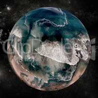 Sea covered earth over white background