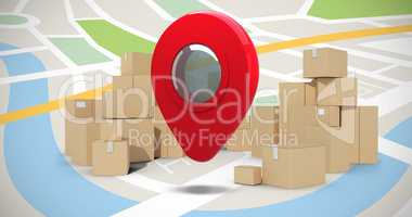 Composite image of cardboard boxes over white background