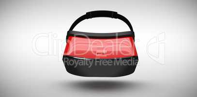 Composite image of red virtual reality simulator over white background