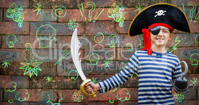 Composite image of boy pretending to be a pirate