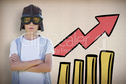 Composite image of boy pretending to be an aviation pilot