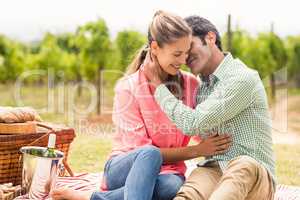 Happy couple relaxing on a blanket