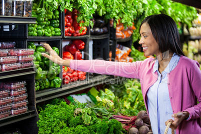 Woman buying vegetables in organic section