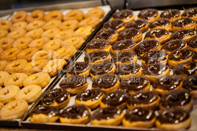 Close-up of doughnut in display