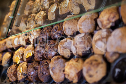 Close-up of cookies in display