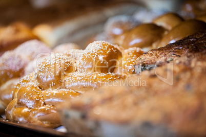 Close-up of baguettes in display