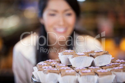 Close-up of cupcakes on cake stand