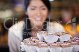 Close-up of cupcakes on cake stand