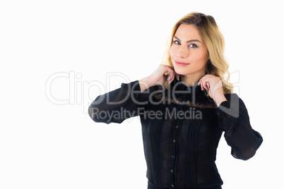 Beautiful woman posing against white background