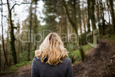 Woman standing in forest