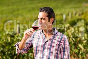 Male vintner having wine