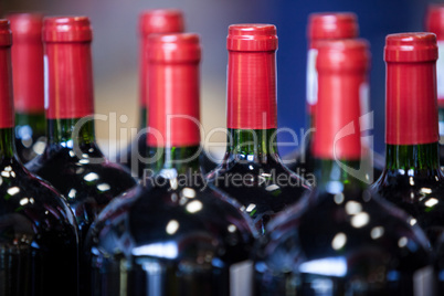 Close-up of wine bottles