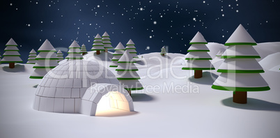 Composite image of igloo with trees on snow field