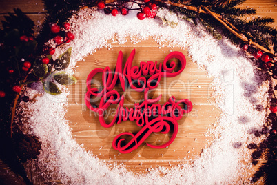 Composite image of three dimensional of merry christmas text in red and white color