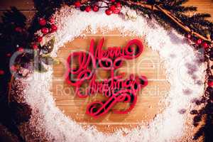 Composite image of three dimensional of merry christmas text in red and white color