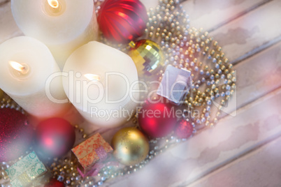 Christmas decoration on wooden plank