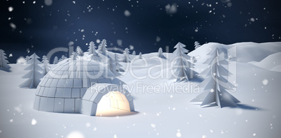 Composite image of igloo and trees on snow field