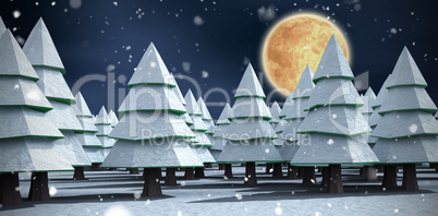 Composite image of christmas trees on snowy field
