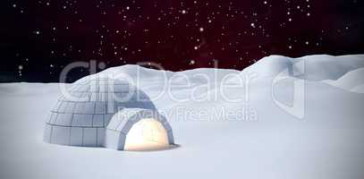 Composite image of igloo on snow field