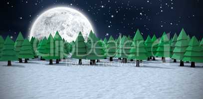 Composite image of green christmas trees at forest