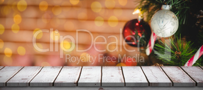 Composite image of wooden desk