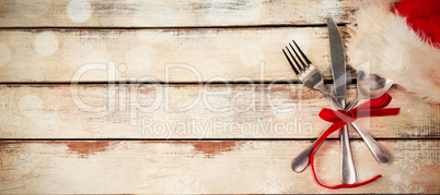 Cutlery tied up with ribbon