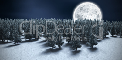 Composite image of digitally generated image of forest on snowy field during winter