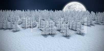 Composite image of high angle view of christmas trees at forest on snowy field