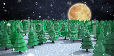 Composite image of high angle view of green christmas trees at forest