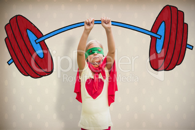 Composite image of girl in red cape and eye mask