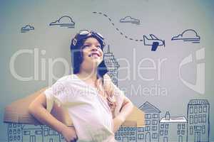 Composite image of girl wearing flying goggles