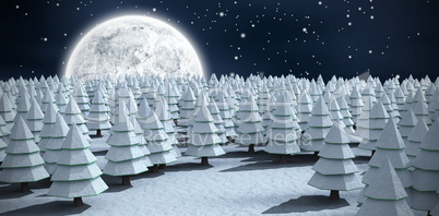 Composite image of snow covering christmas trees on field