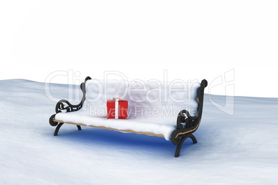 Digital generated image of gift boxes on park bench