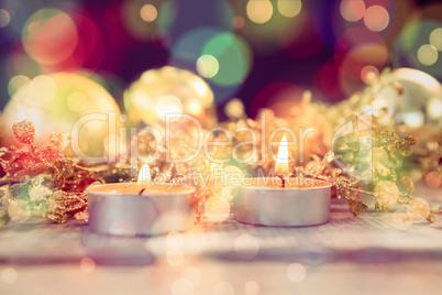 Christmas decoration on wooden plank